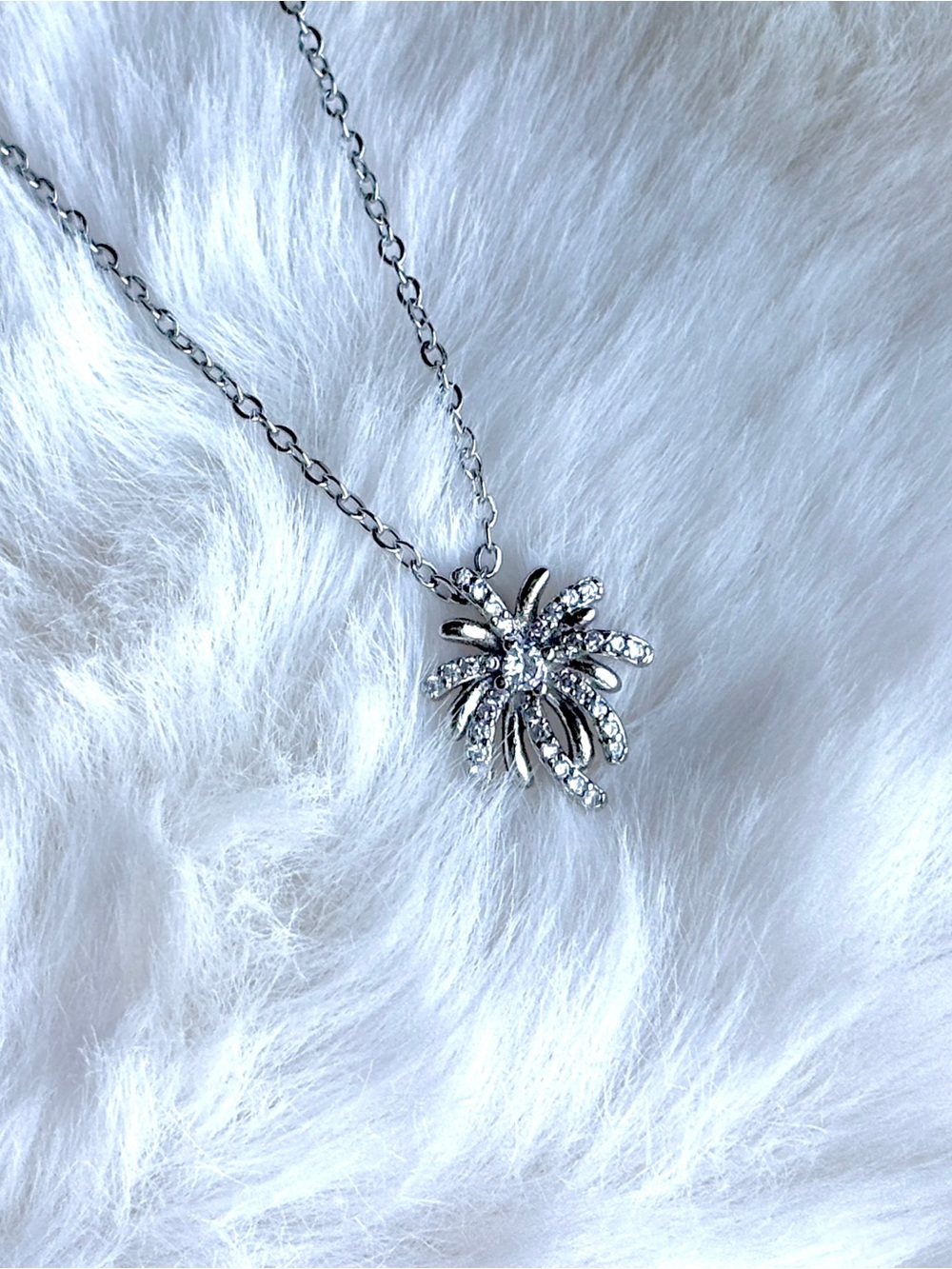 Silver Crystal Flower Pendant Necklace - Women Jewelry